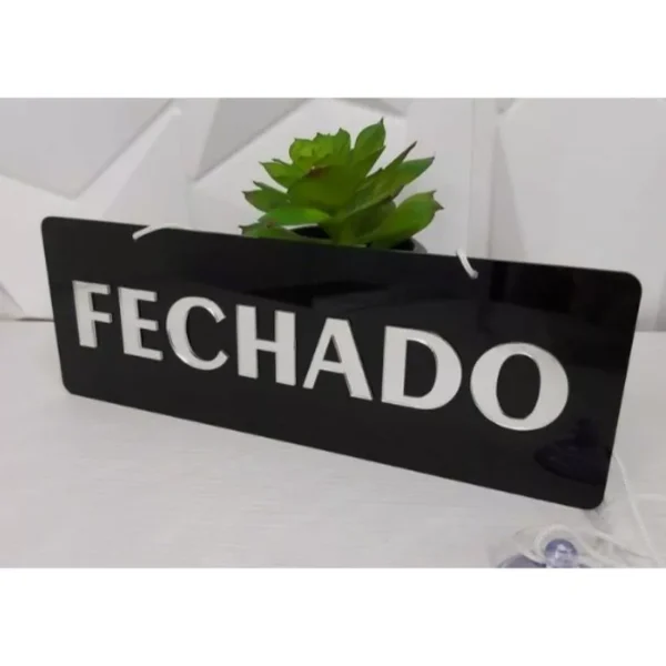 Placa Em Acrílico Aberto/Fechado Espelhado 25x10cm. - Imagem 2